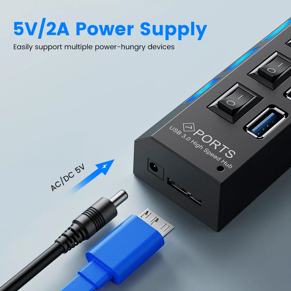 USB 3.0 HUB Multi USB Splitter 7 Port with Switch For PC Home Cables & Chargers